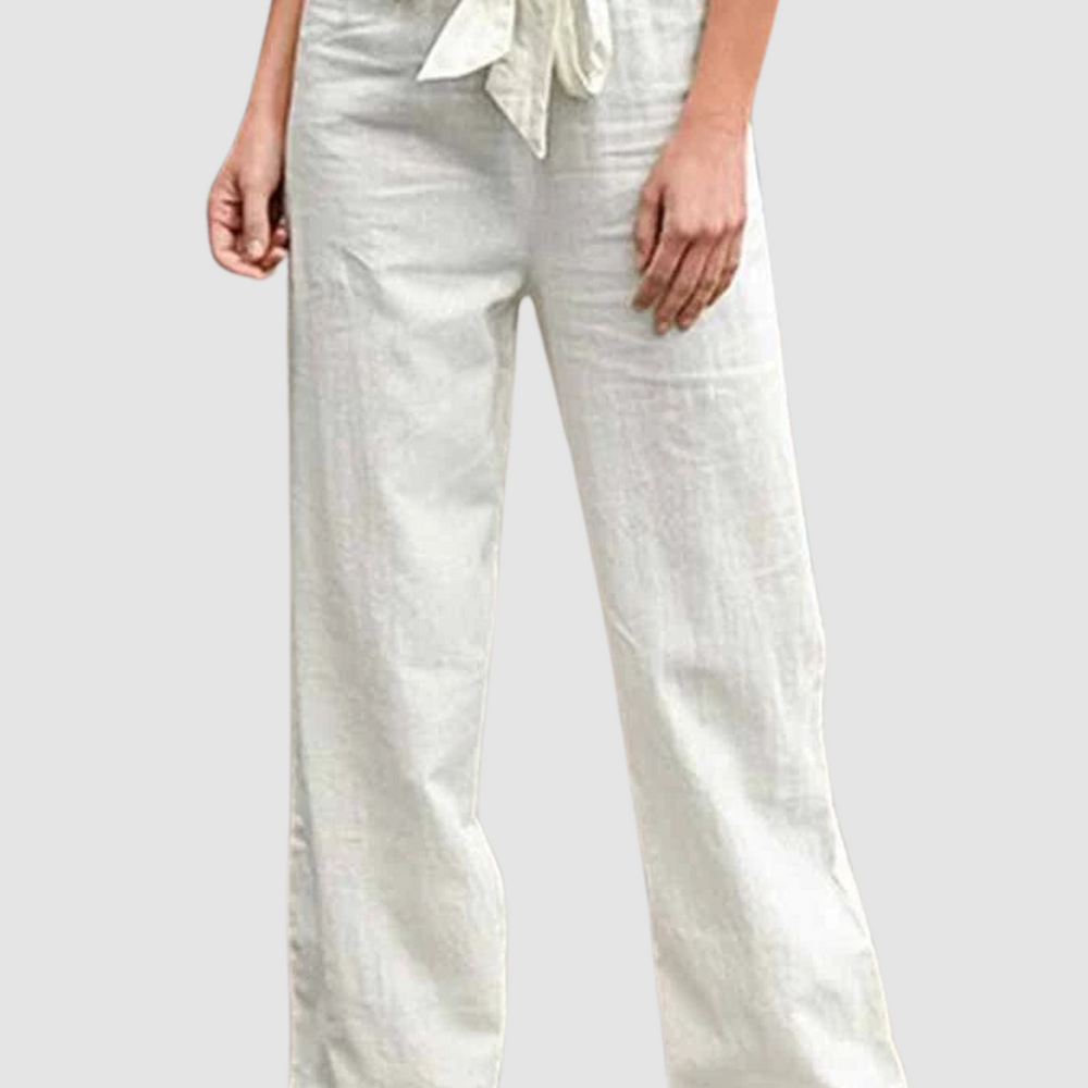 Elinea – Zomerse Linnen Broek met Hoge Taille en Wijde Pijpen