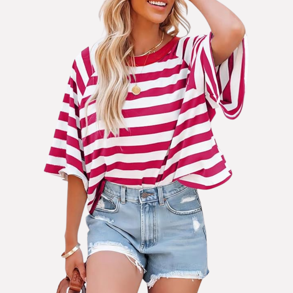 Vrouwen Gestreepte Kleurblok Crewneck Top
