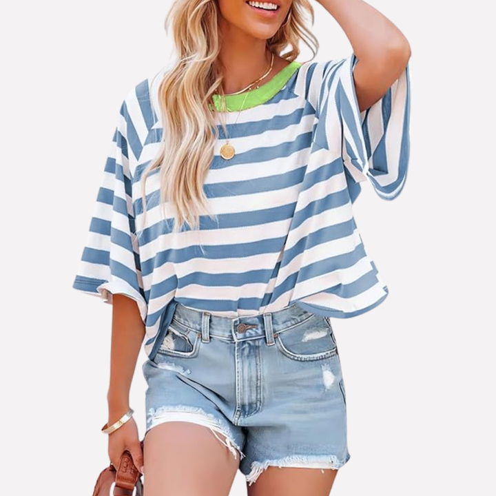 Vrouwen Gestreepte Kleurblok Crewneck Top
