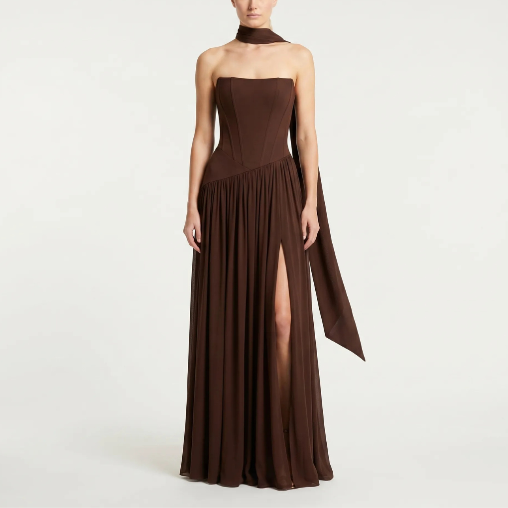 Gestructureerde Corset-Buste Maxi Jurk