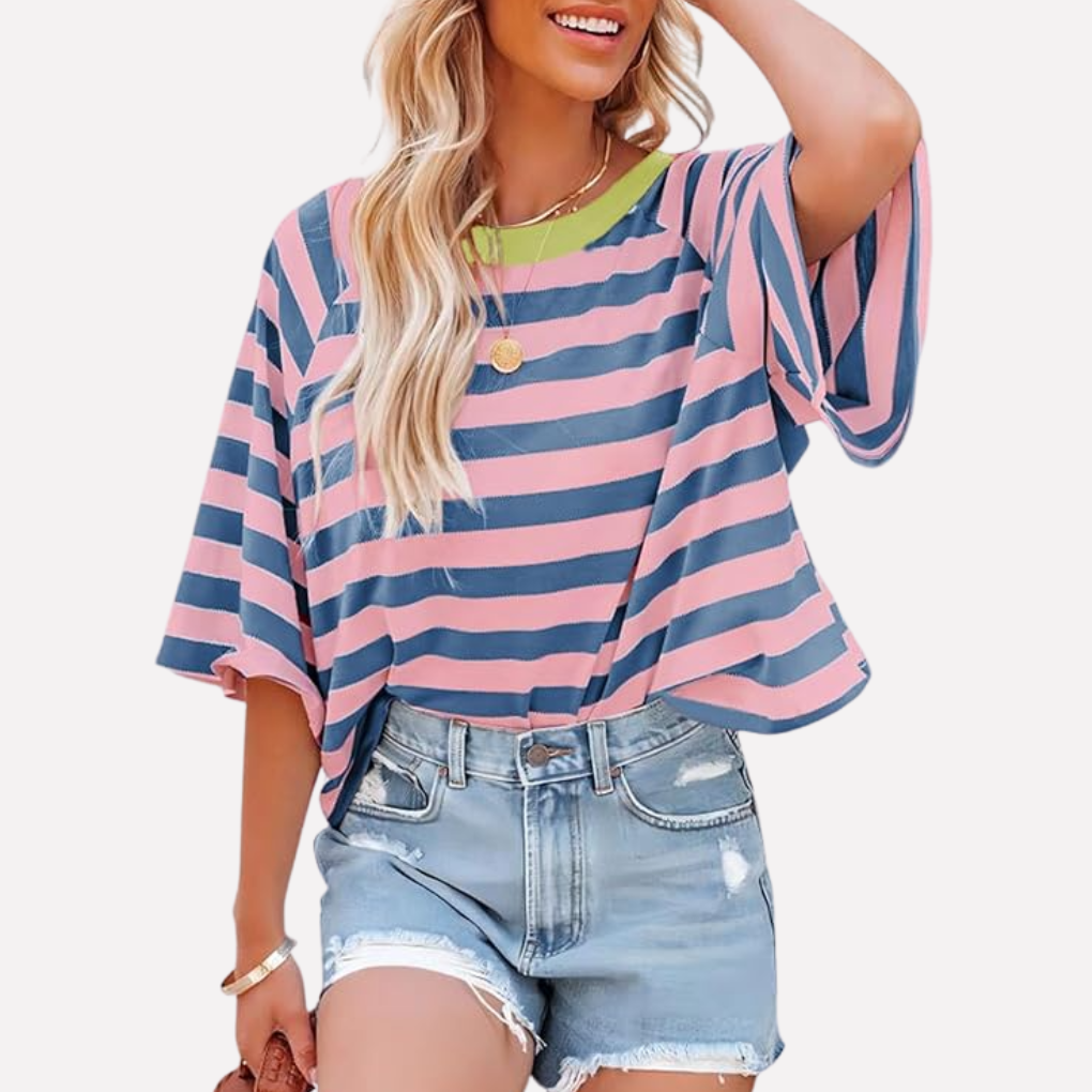Vrouwen Gestreepte Kleurblok Crewneck Top