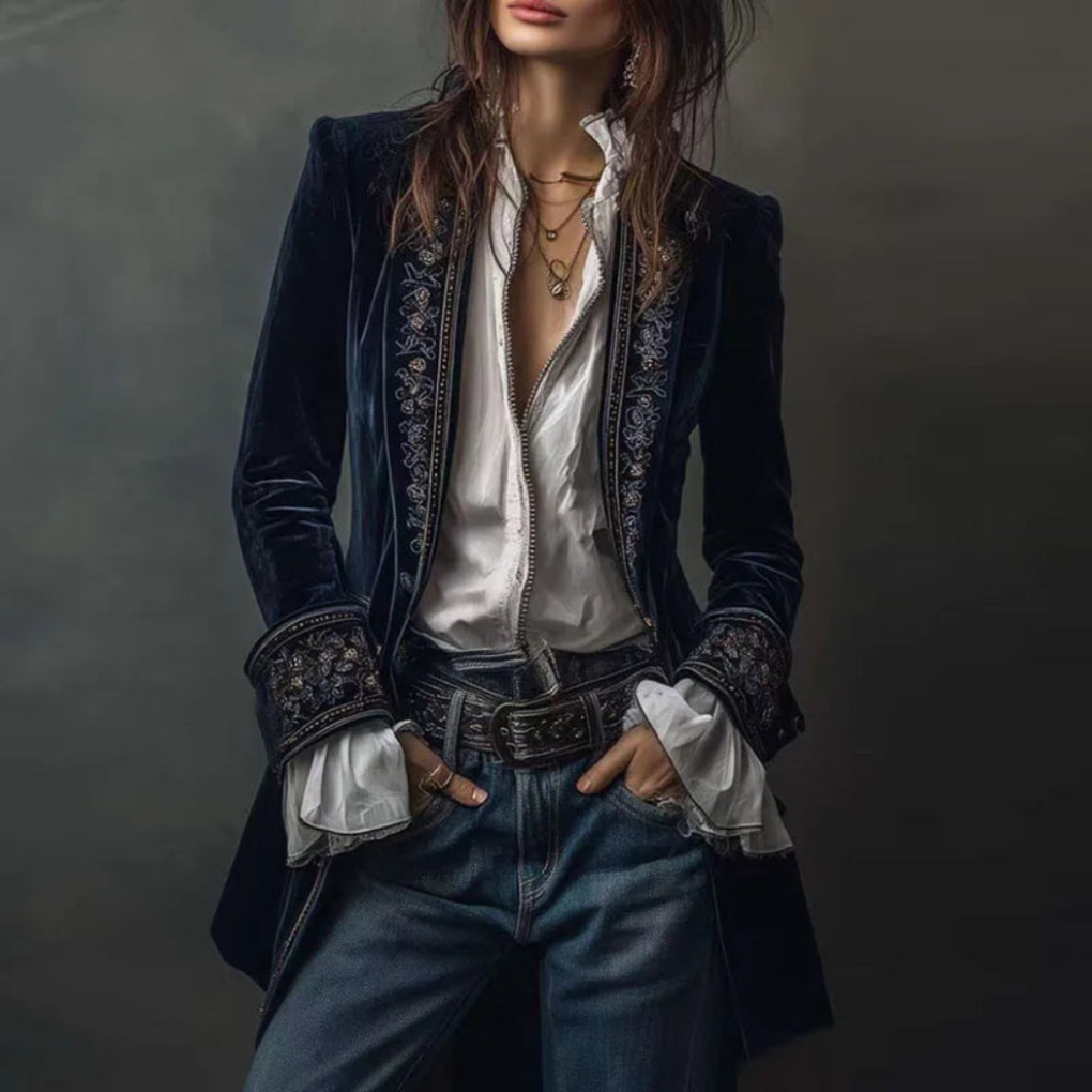 Vrouwen Geborduurde Blazer Lange Jack