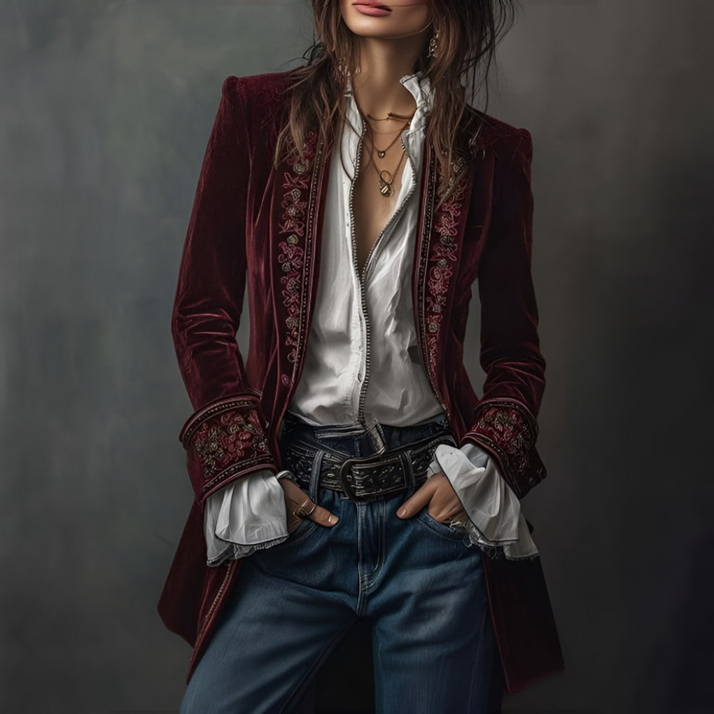 Vrouwen Geborduurde Blazer Lange Jack