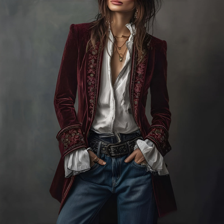 Vrouwen Geborduurde Blazer Lange Jack