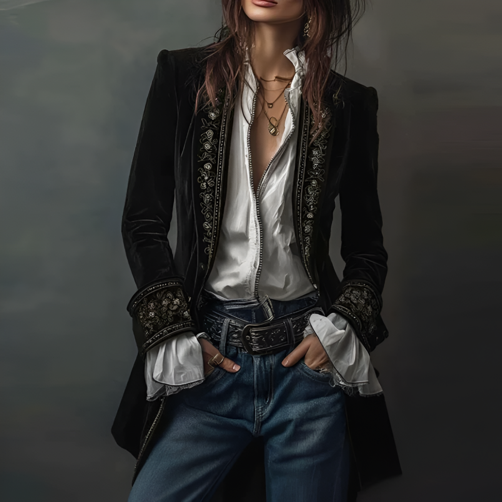 Vrouwen Geborduurde Blazer Lange Jack
