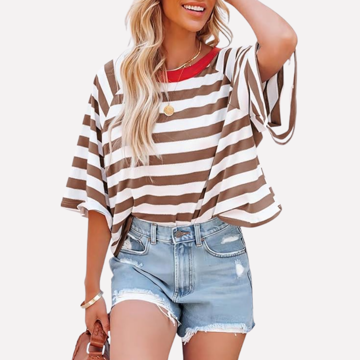Vrouwen Gestreepte Kleurblok Crewneck Top