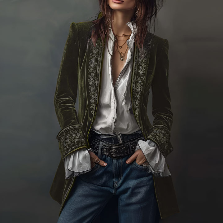 Vrouwen Geborduurde Blazer Lange Jack