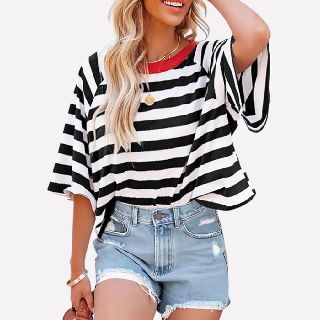 Vrouwen Gestreepte Kleurblok Crewneck Top