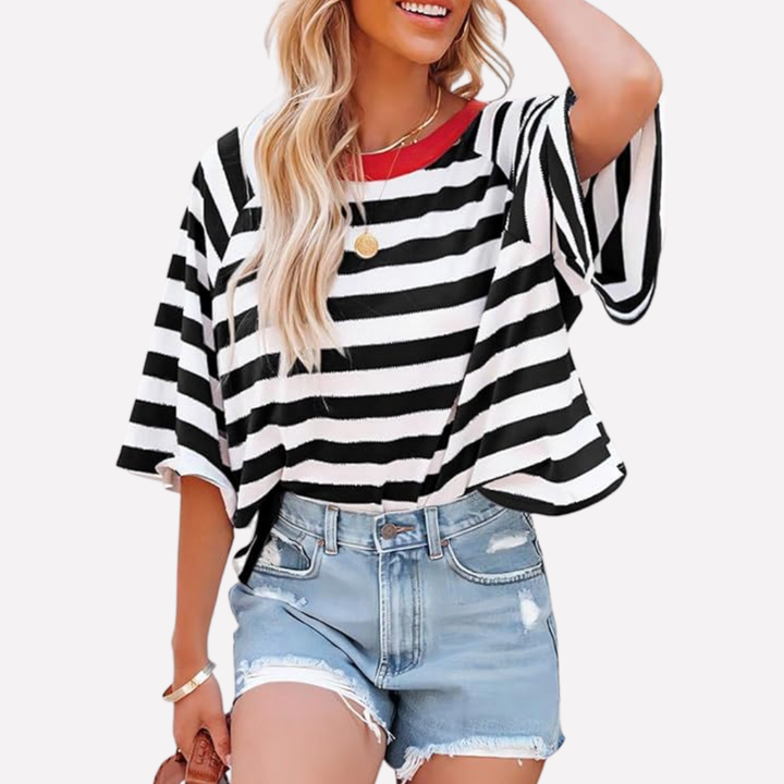 Vrouwen Gestreepte Kleurblok Crewneck Top