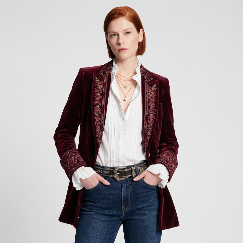 Vrouwen Geborduurde Blazer Lange Jack