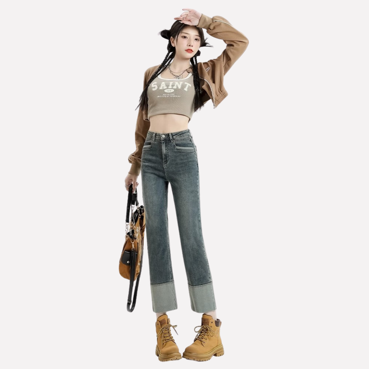 Vrouwen Hoog-gewijde Brede Pijp Jeans