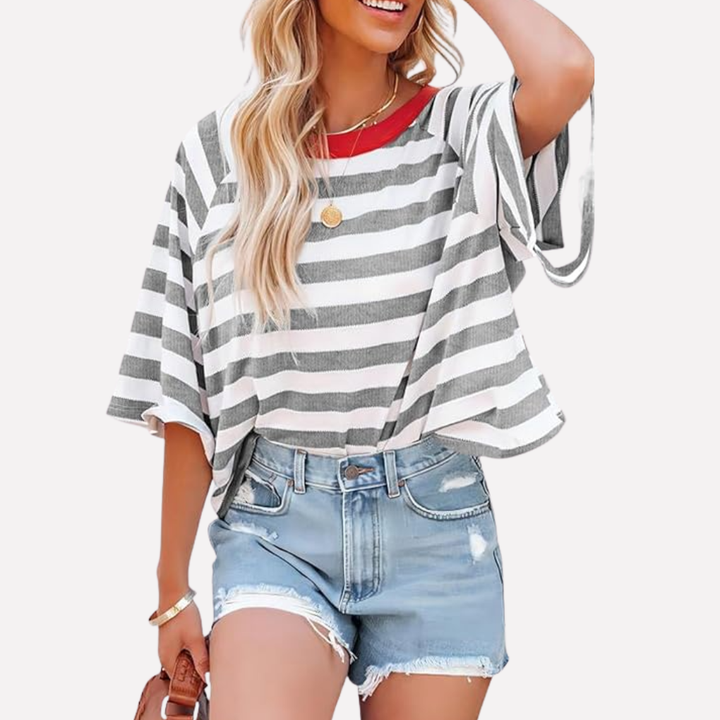 Vrouwen Gestreepte Kleurblok Crewneck Top