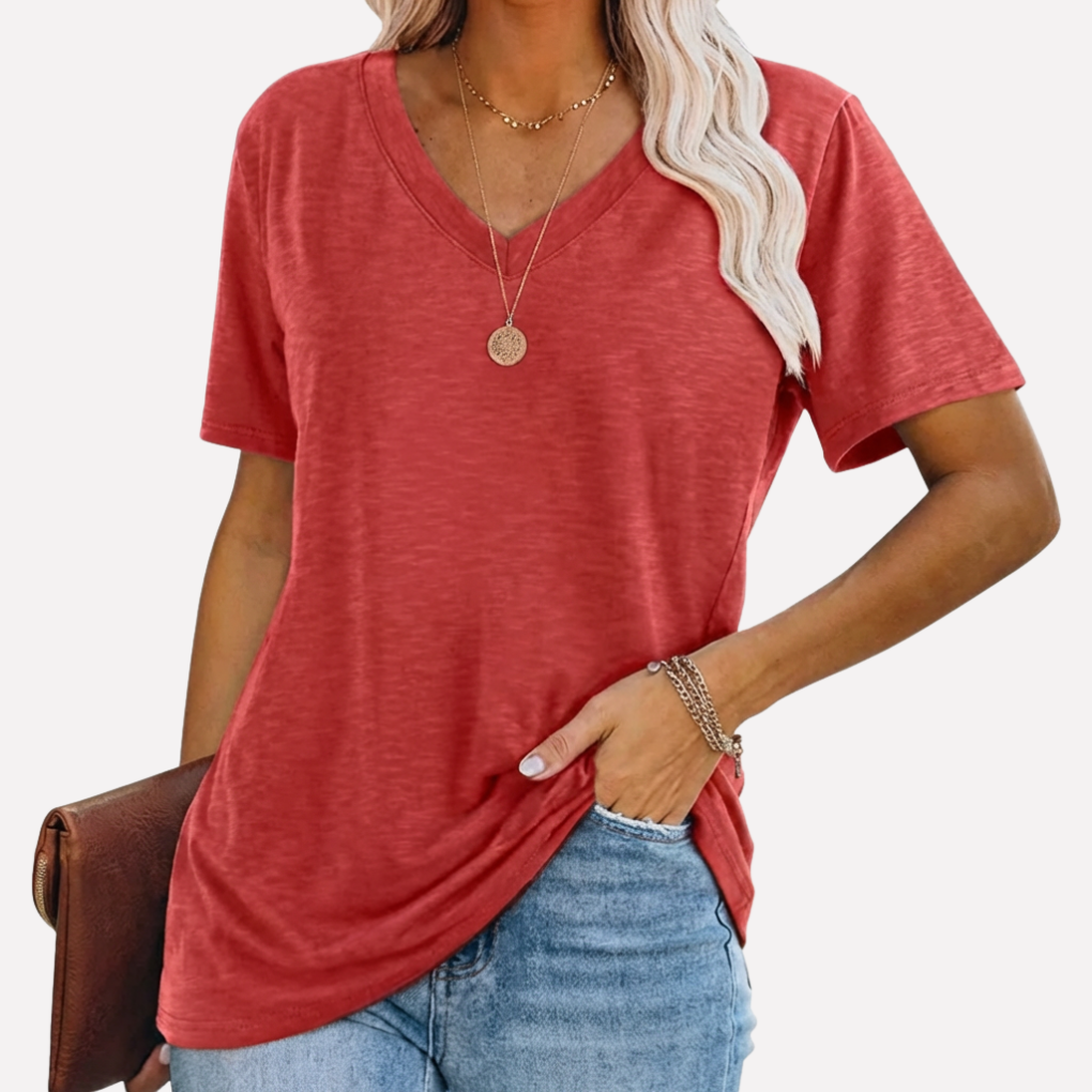 Vrouwen V-Hals Korte Mouwen Top