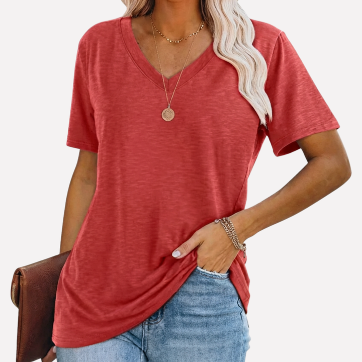 Vrouwen V-Hals Korte Mouwen Top