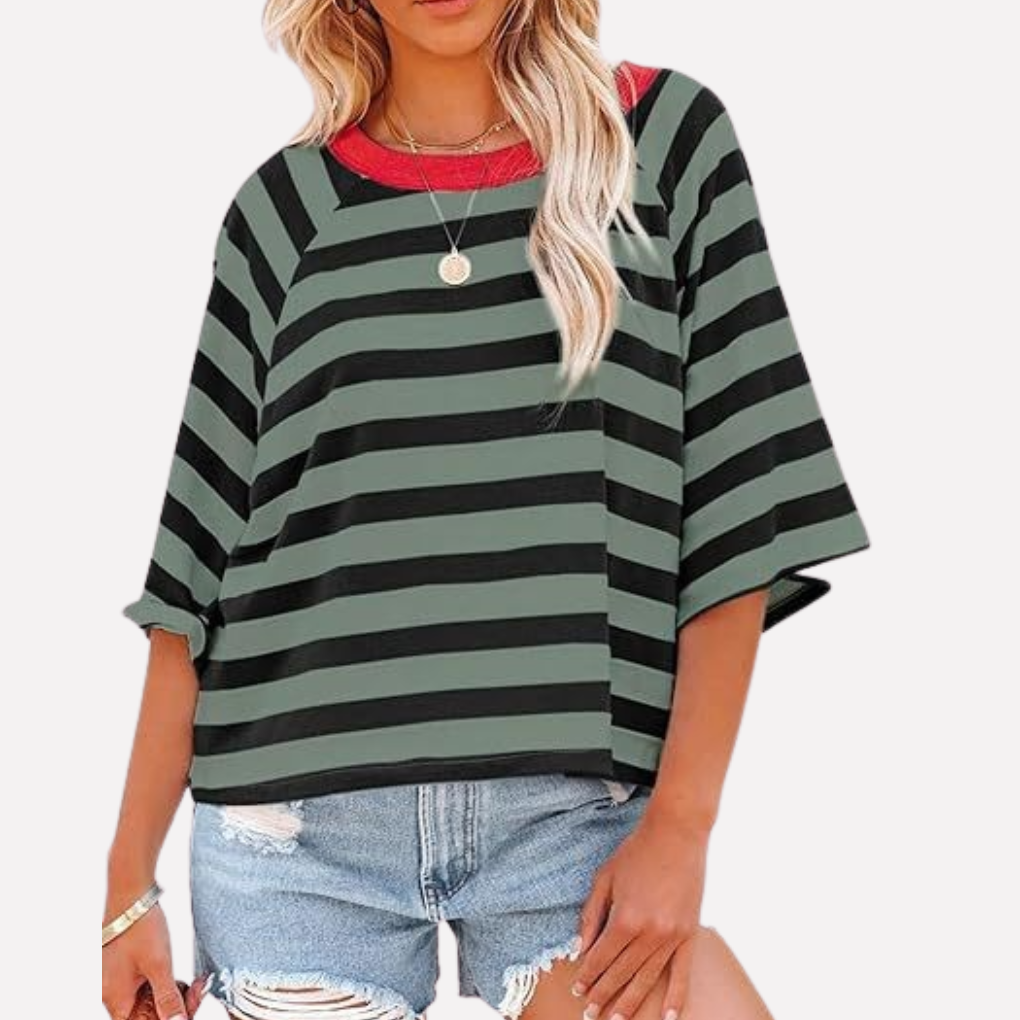 Vrouwen Gestreepte Kleurblok Crewneck Top