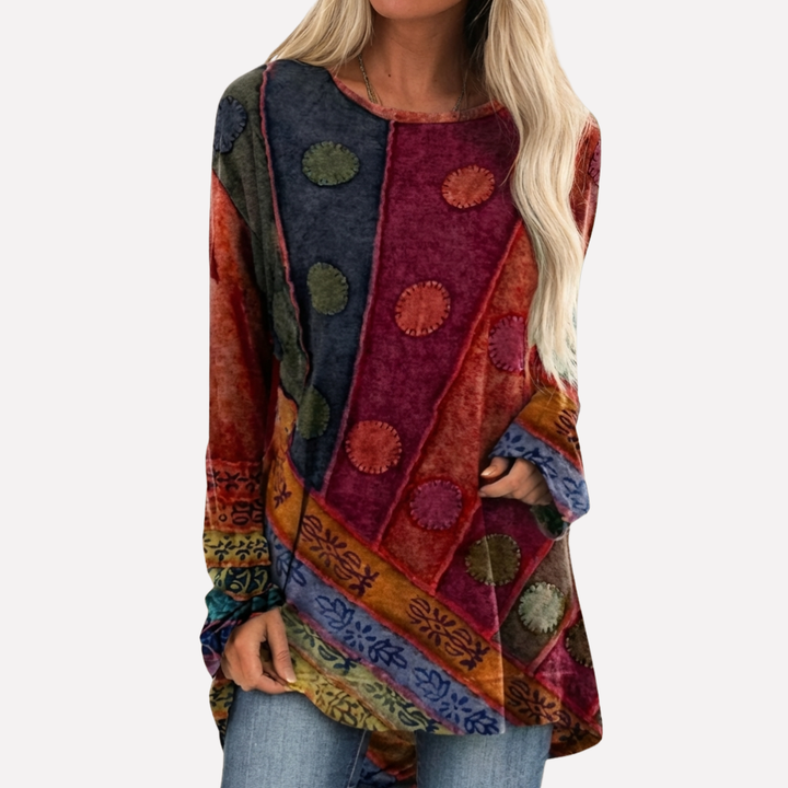 Tuniek met lange mouwen en patchworkpatroon voor dames