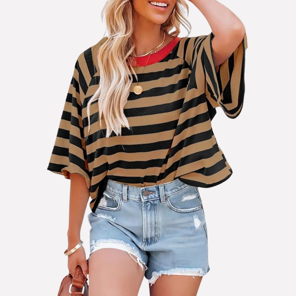 Vrouwen Gestreepte Kleurblok Crewneck Top