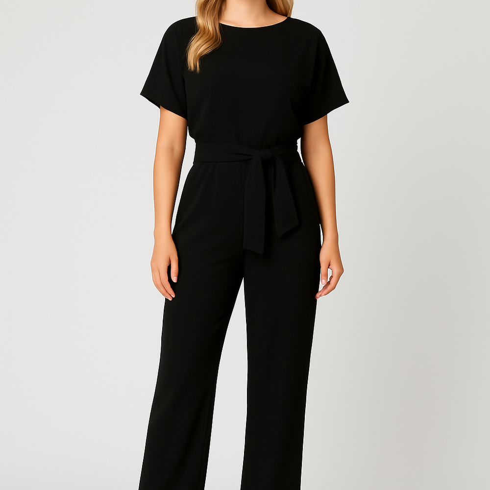 Evania – Elegante Jumpsuit met Ceintuur en Rechte Pijpen