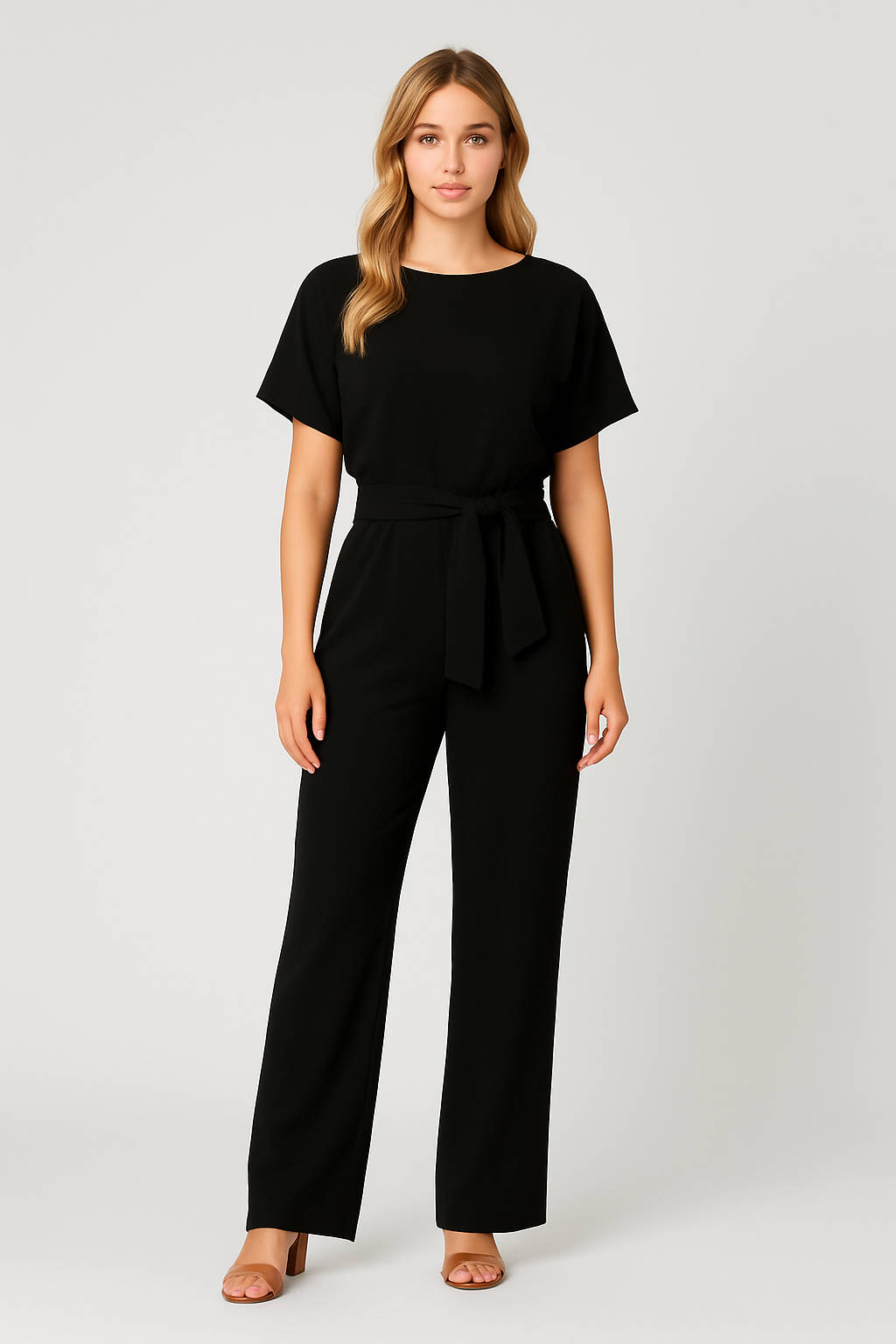 Evania – Elegante Jumpsuit met Ceintuur en Rechte Pijpen