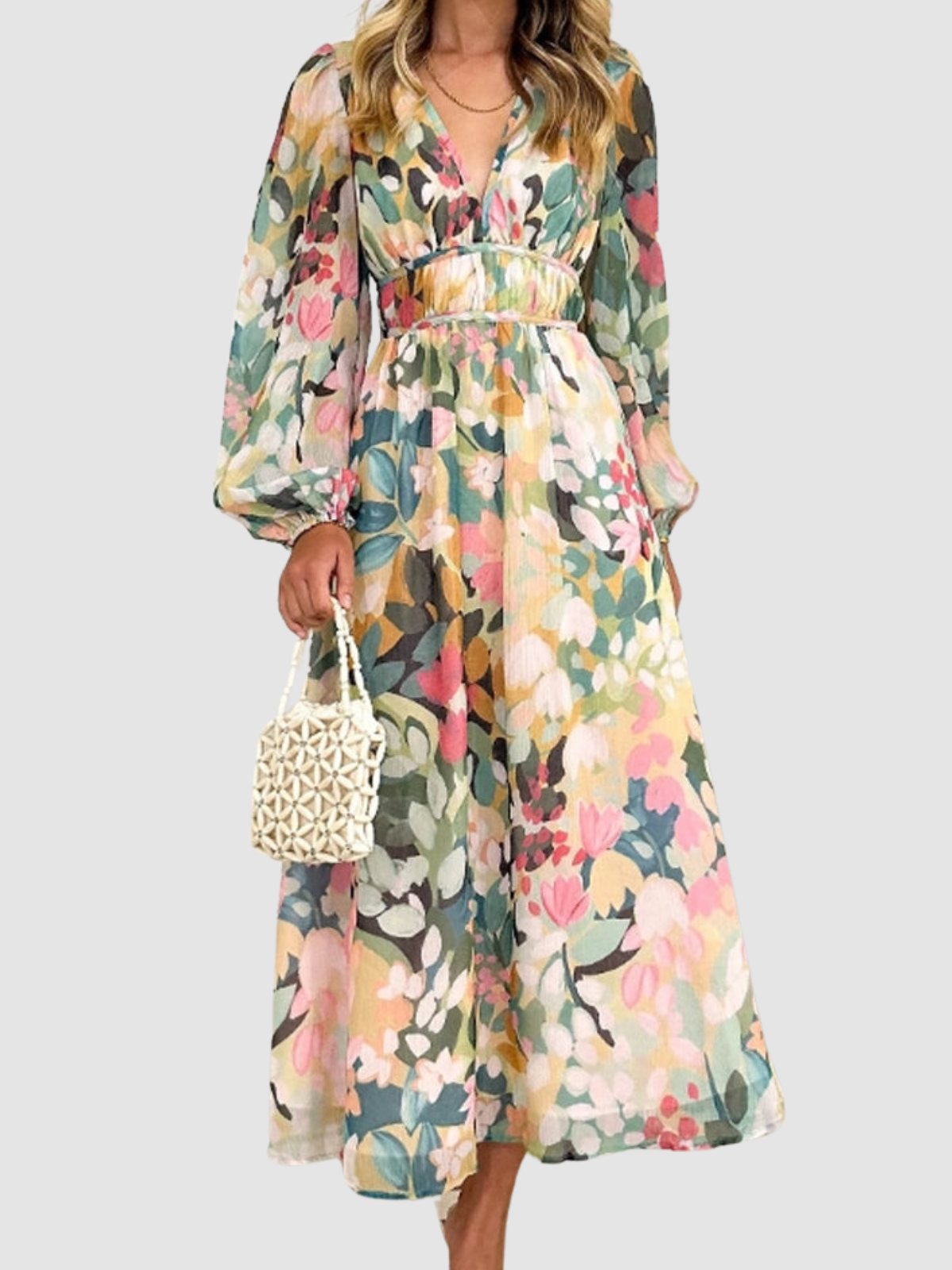Floradia – Luchtige Bloemen Maxi Jurk met V-Hals - SkinzLine