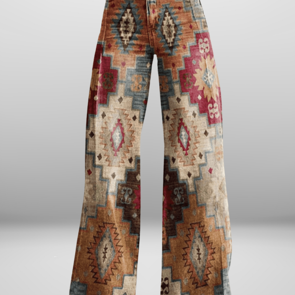 Floraya – Boho Flared Jeans met Vintage Geometrisch Design