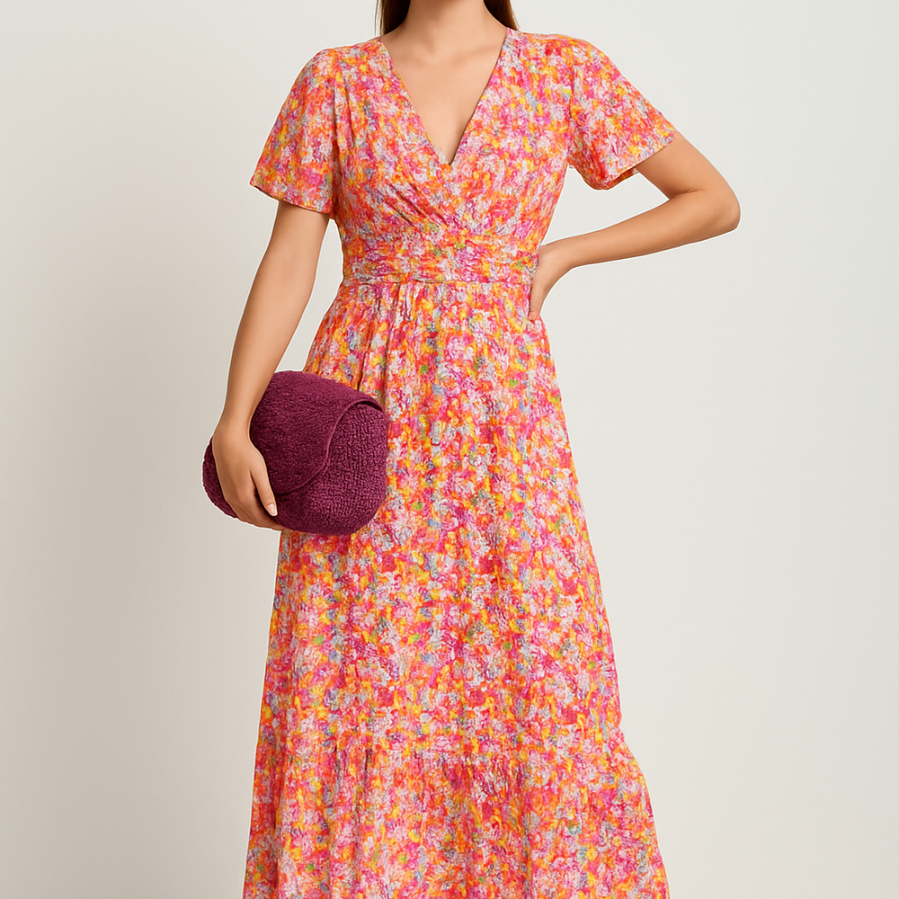 Floriva – Maxi Jurk met Bloemenprint en Elegante V-hals - SkinzLine