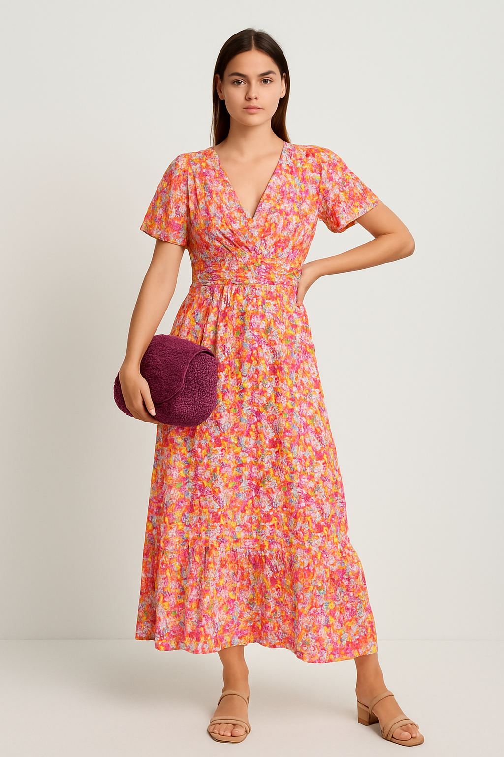 Floriva – Maxi Jurk met Bloemenprint en Elegante V-hals - SkinzLine