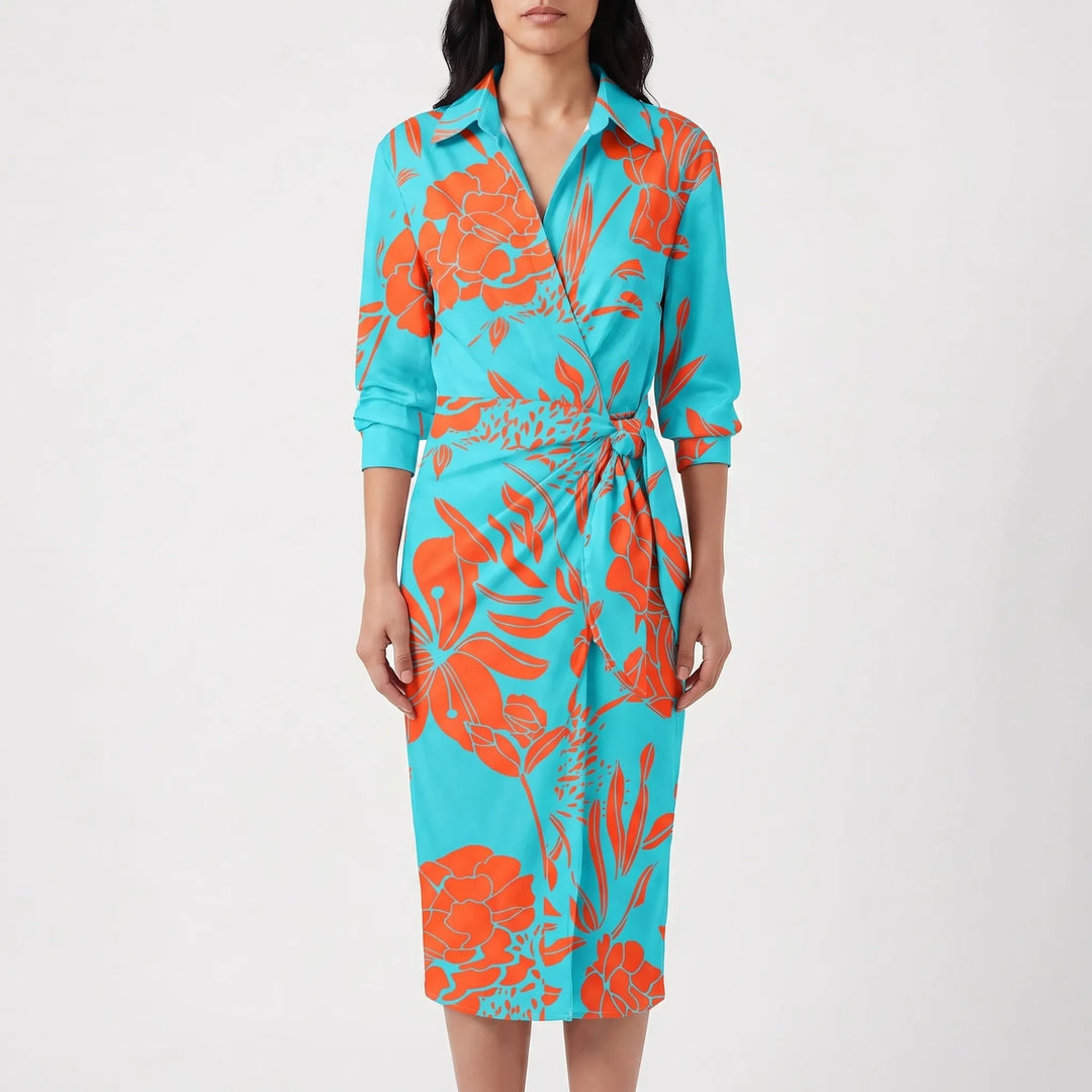 FlorwynWrap-Style Midi Dress With Bold Print