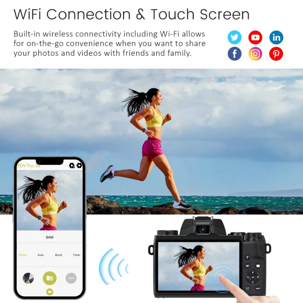 4k Digital Camera for Photography & Video, 64MP WiFi Touch Screen Vlogging Camera for YouTube with Flash, 32GB SD Card, Lens Hood, 3000mAH Battery, Front and Rear Cameras Kentfaith