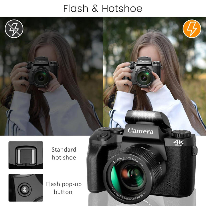 4k Digital Camera for Photography & Video, 64MP WiFi Touch Screen Vlogging Camera for YouTube with Flash, 32GB SD Card, Lens Hood, 3000mAH Battery, Front and Rear Cameras Kentfaith
