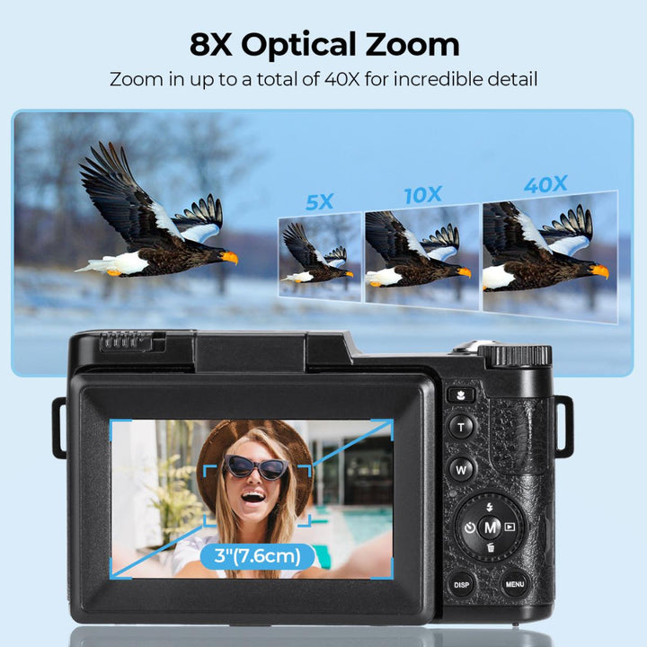 5K Digital Camera for Beginners Flip Screen for Selfie 8X Optical Zoom Kentfaith