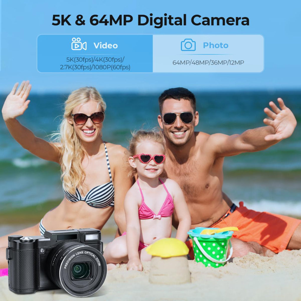 5K Digital Camera for Beginners Flip Screen for Selfie 8X Optical Zoom Kentfaith