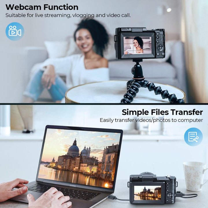 5K Digital Camera for Beginners Flip Screen for Selfie 8X Optical Zoom Kentfaith