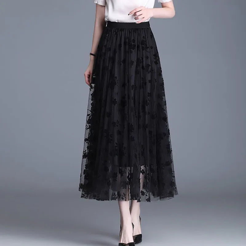 Trendy Mesh Midi-Rok - Fiona