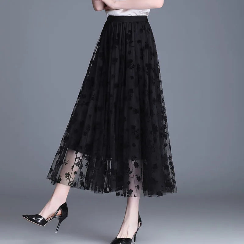 Trendy Mesh Midi-Rok - Fiona