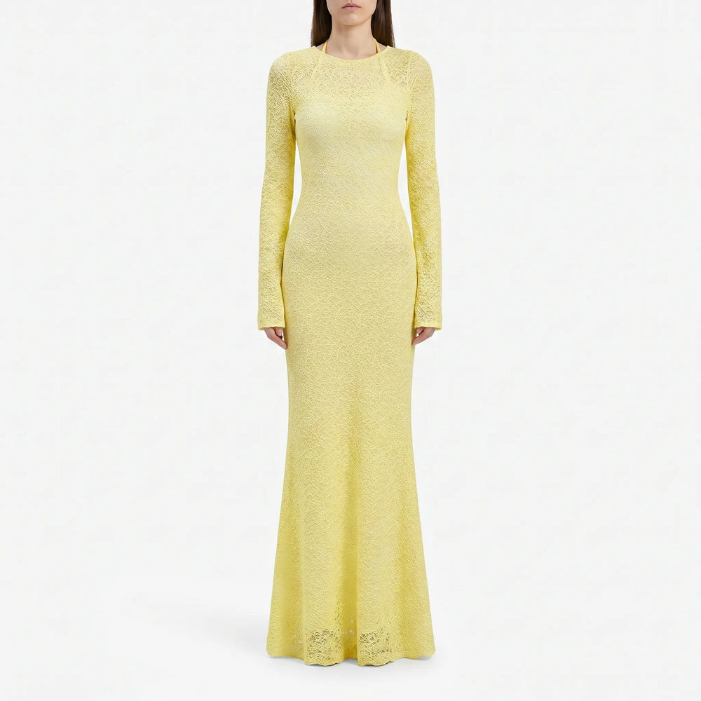 Gleamora - Gele Maxi-Jurk Met Lange Mouwen