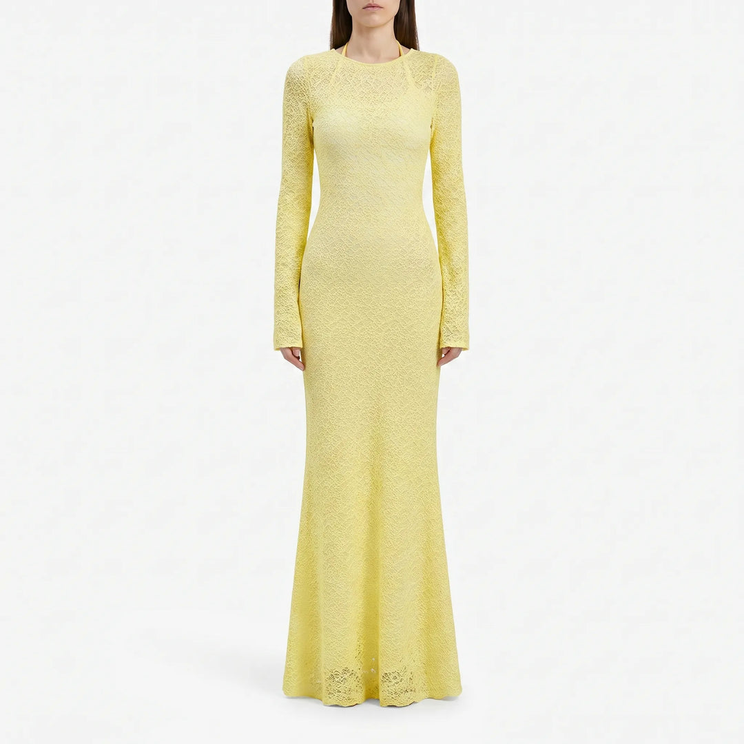 Gleamora - Gele Maxi-Jurk Met Lange Mouwen