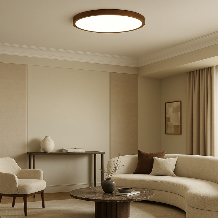 Plafondlamp van donker hout