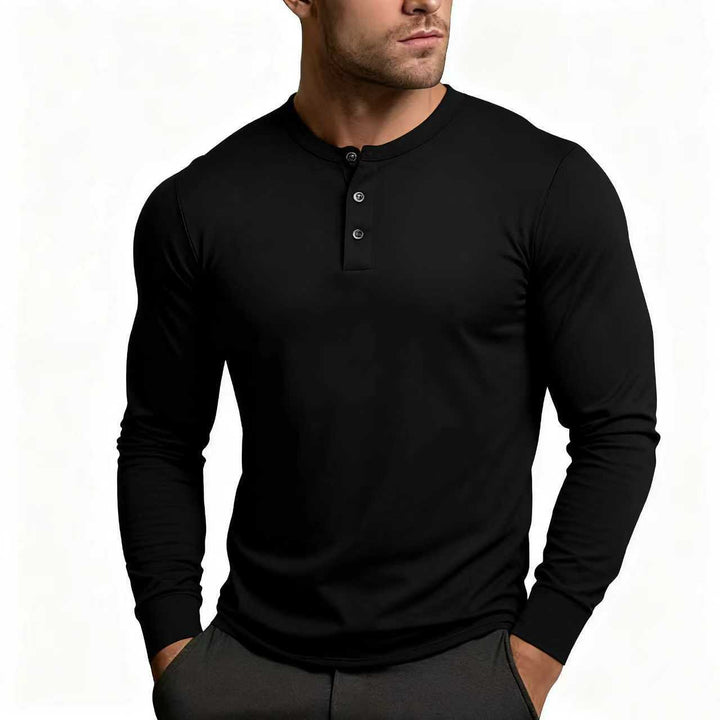 Heren Henley-shirt | Slim-fit, lange mouwen met knoopsluiting