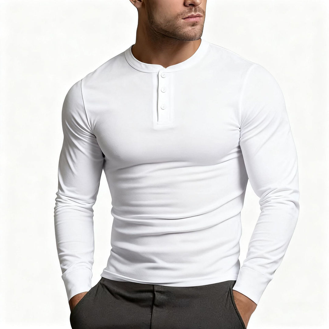 Heren Henley-shirt | Slim-fit, lange mouwen met knoopsluiting