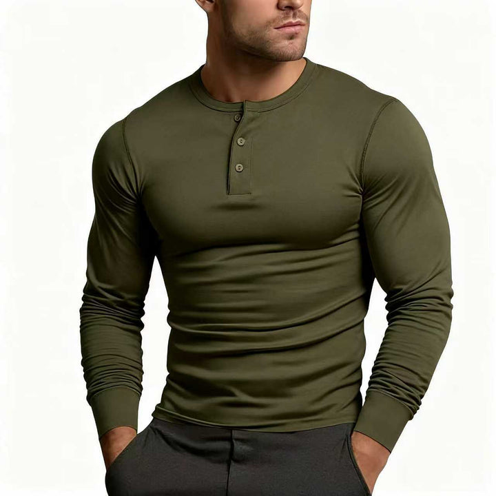 Heren Henley-shirt | Slim-fit, lange mouwen met knoopsluiting