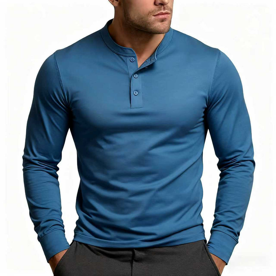 Heren Henley-shirt | Slim-fit, lange mouwen met knoopsluiting