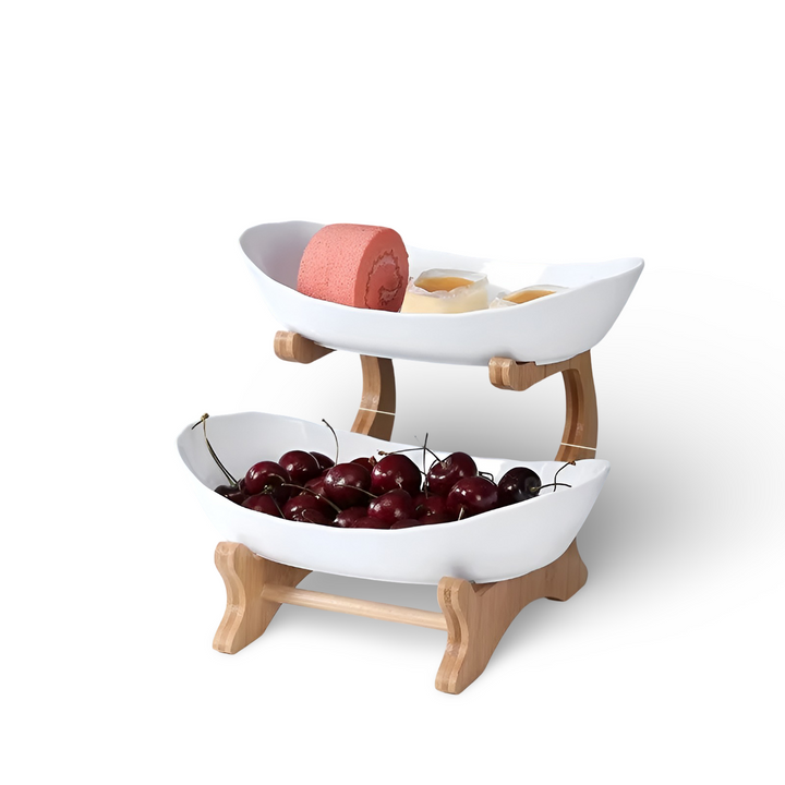 Houten Fruitmand met Meerdere Niveaus - Moderne Fruitschaal