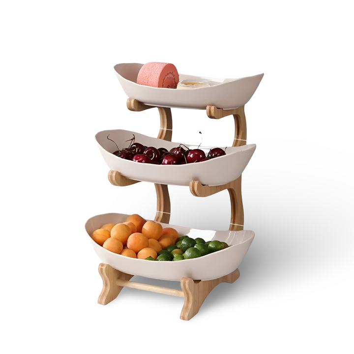 Houten Fruitmand met Meerdere Niveaus - Moderne Fruitschaal