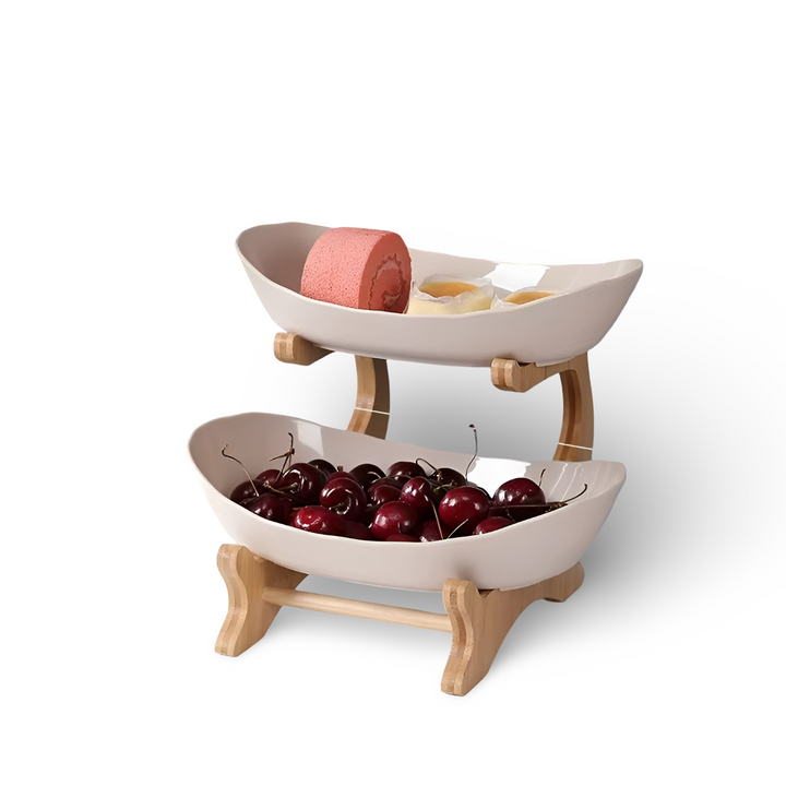 Houten Fruitmand met Meerdere Niveaus - Moderne Fruitschaal