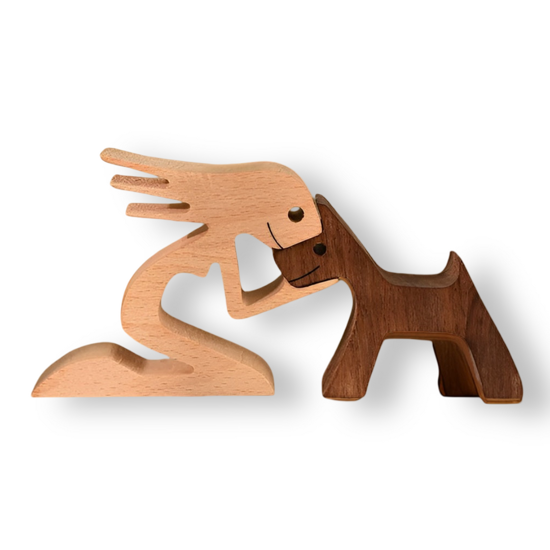 Paws of Love - Hond en Mens Houten Sculptuur Handgemaakt - Symbool van een Eeuwige Band