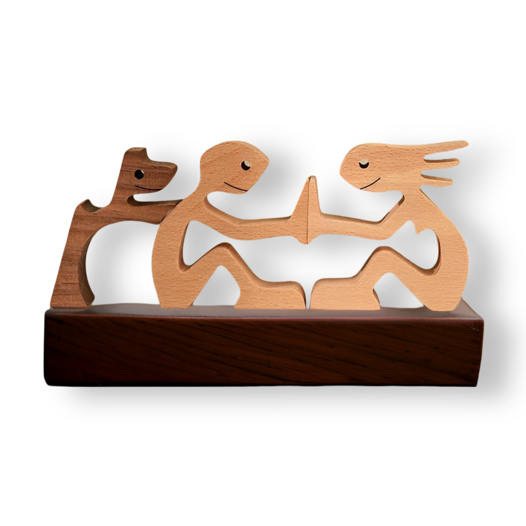 Paws of Love - Hond en Mens Houten Sculptuur Handgemaakt - Symbool van een Eeuwige Band
