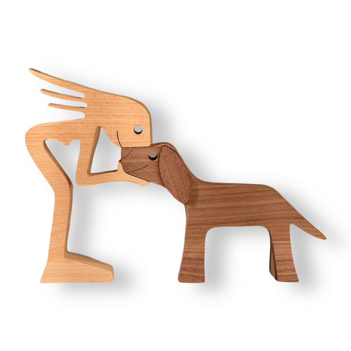 Paws of Love - Hond en Mens Houten Sculptuur Handgemaakt - Symbool van een Eeuwige Band