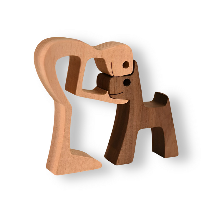 Paws of Love - Hond en Mens Houten Sculptuur Handgemaakt - Symbool van een Eeuwige Band