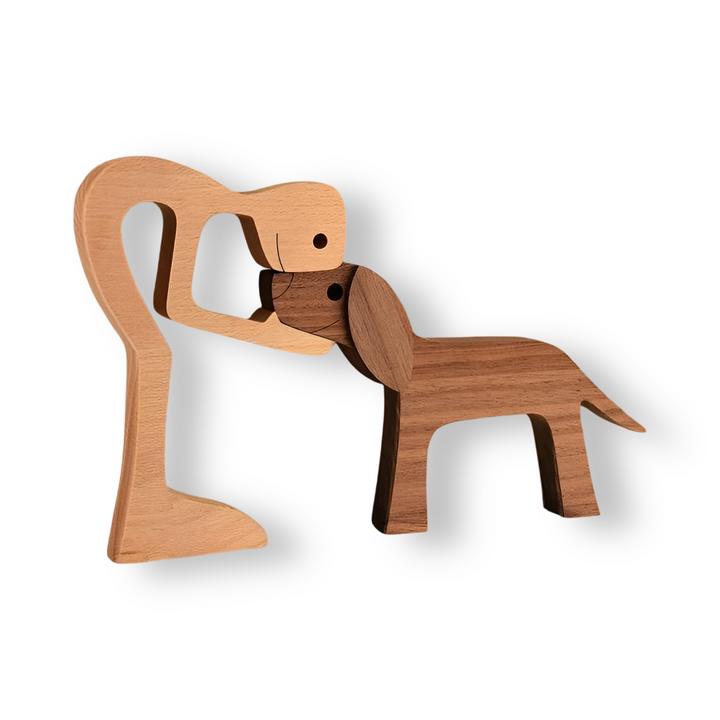 Paws of Love - Hond en Mens Houten Sculptuur Handgemaakt - Symbool van een Eeuwige Band